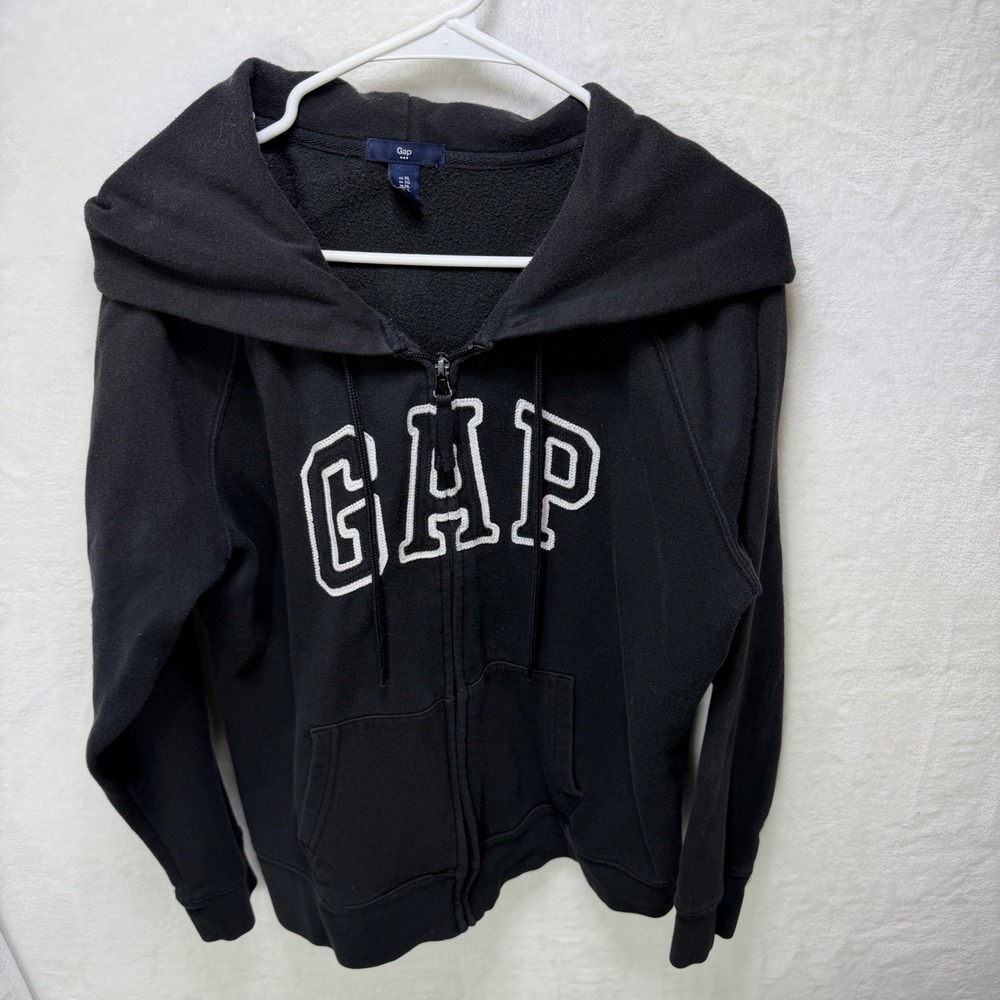 VTG Gap Mens Pullover Hoodie Black Fleece Sweatshirt XL 2000s Y2K